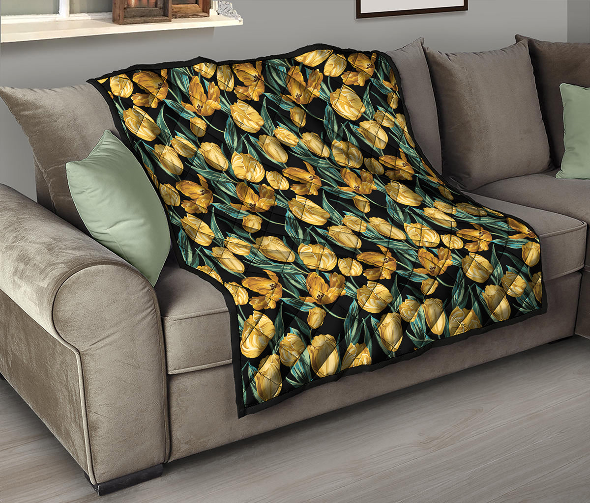 Yellow Tulip Floral Pattern Print Quilt