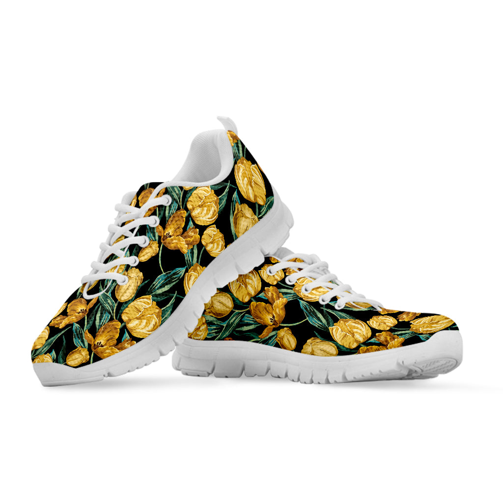 Yellow Tulip Floral Pattern Print White Sneakers