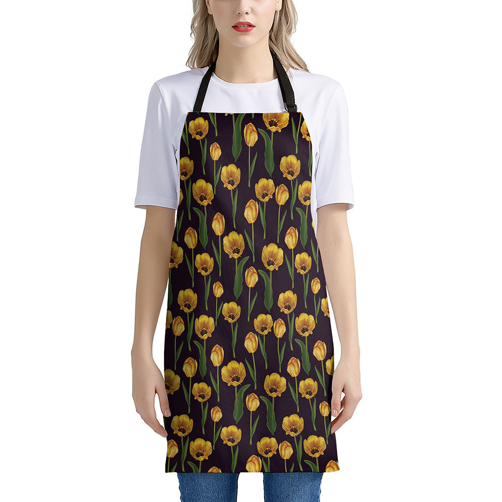 Yellow Tulip Flower Pattern Print Apron