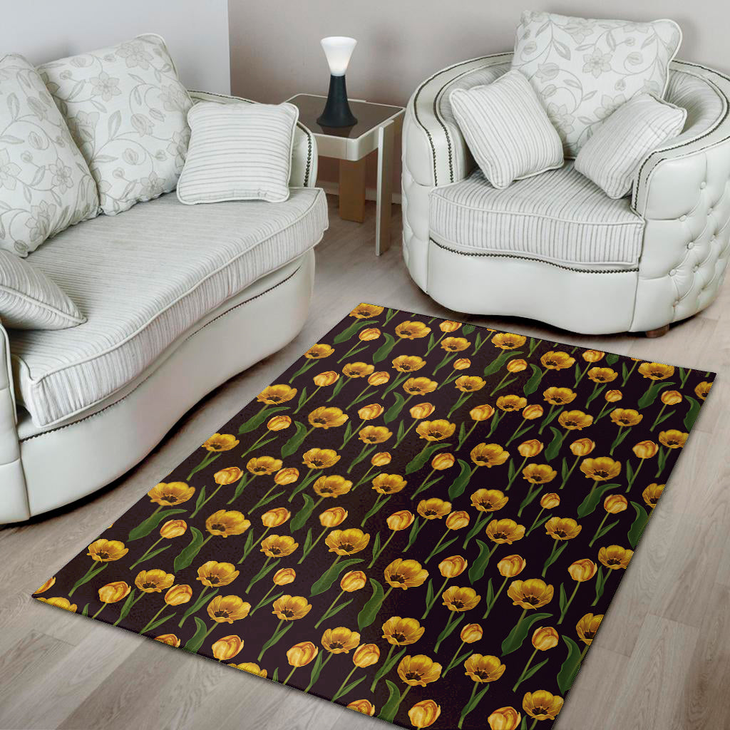 Yellow Tulip Flower Pattern Print Area Rug