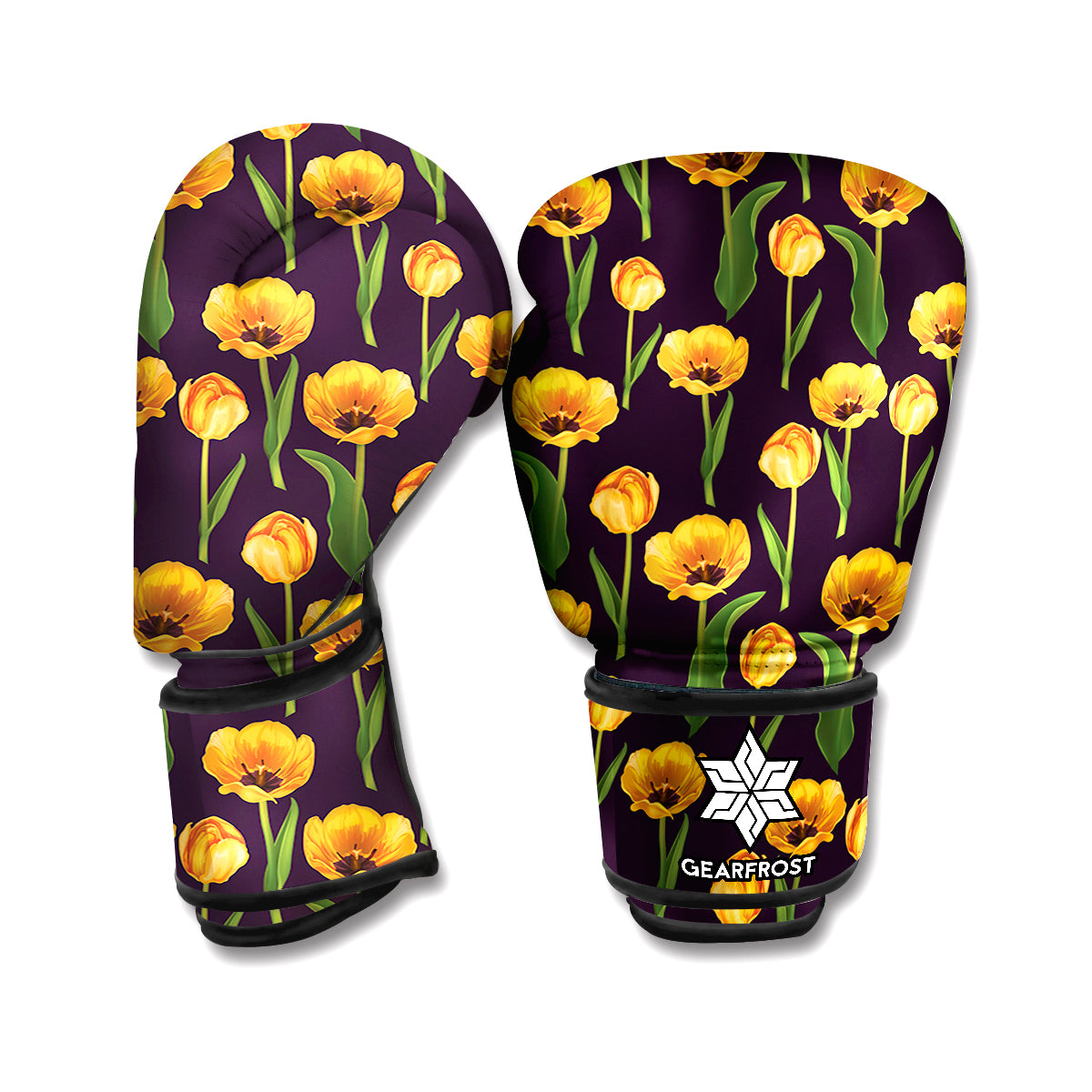 Yellow Tulip Flower Pattern Print Boxing Gloves