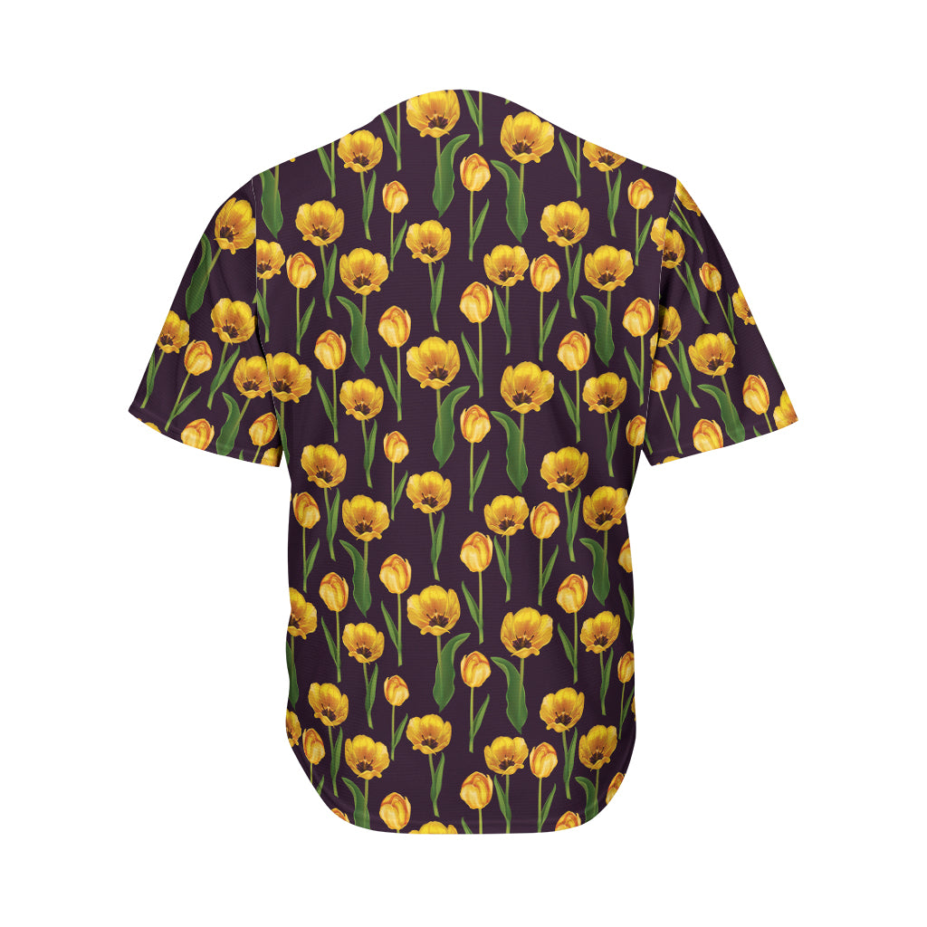 Yellow Tulip Flower Pattern Print Men's Baseball Jersey
