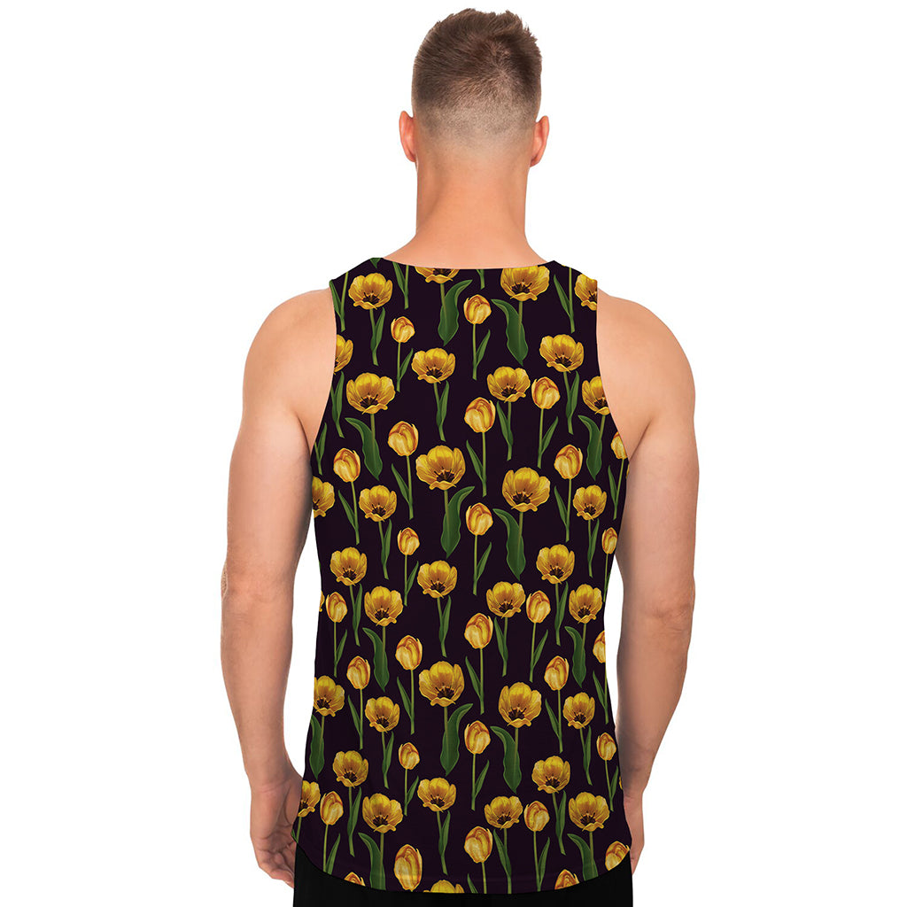 Yellow Tulip Flower Pattern Print Men's Tank Top