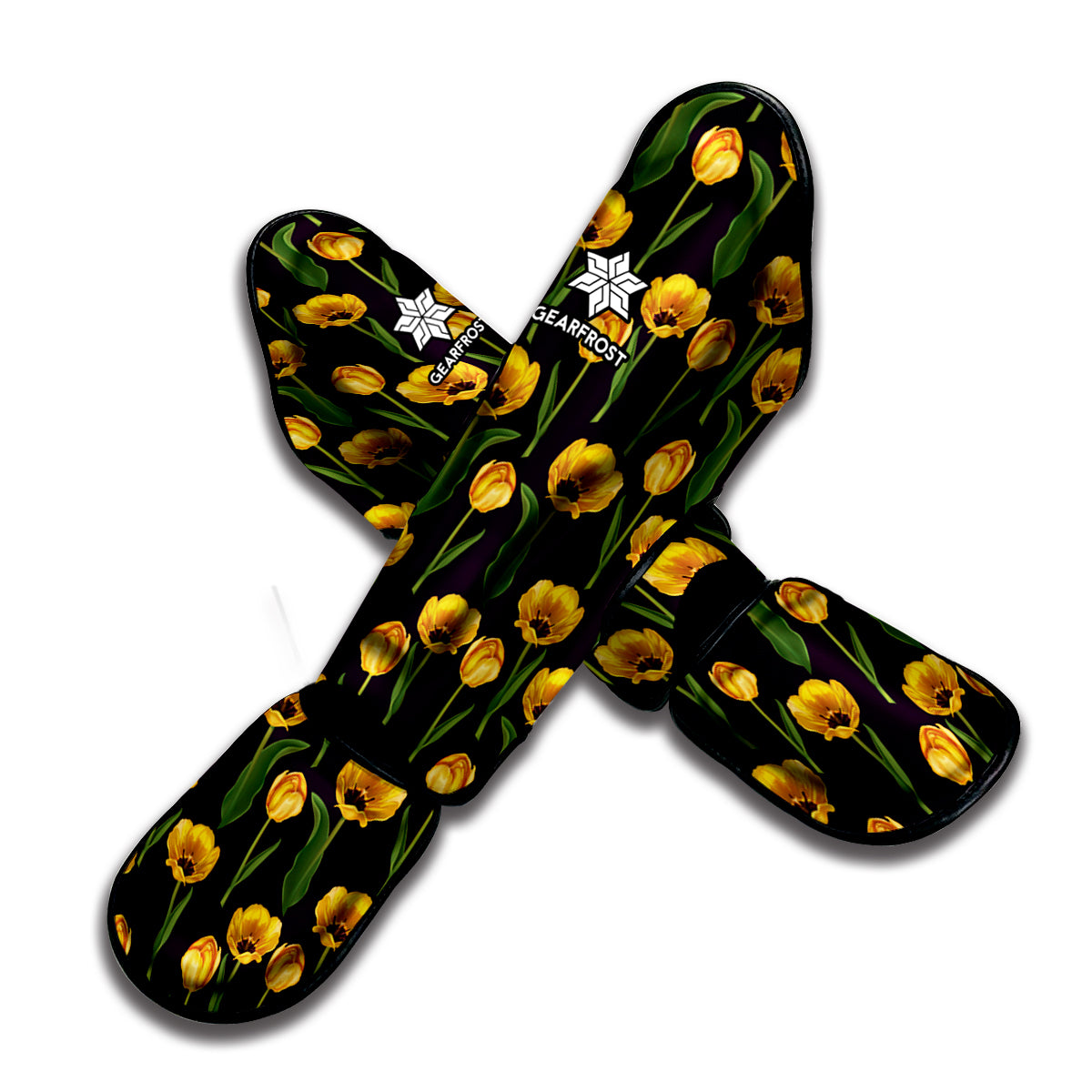 Yellow Tulip Flower Pattern Print Muay Thai Shin Guard