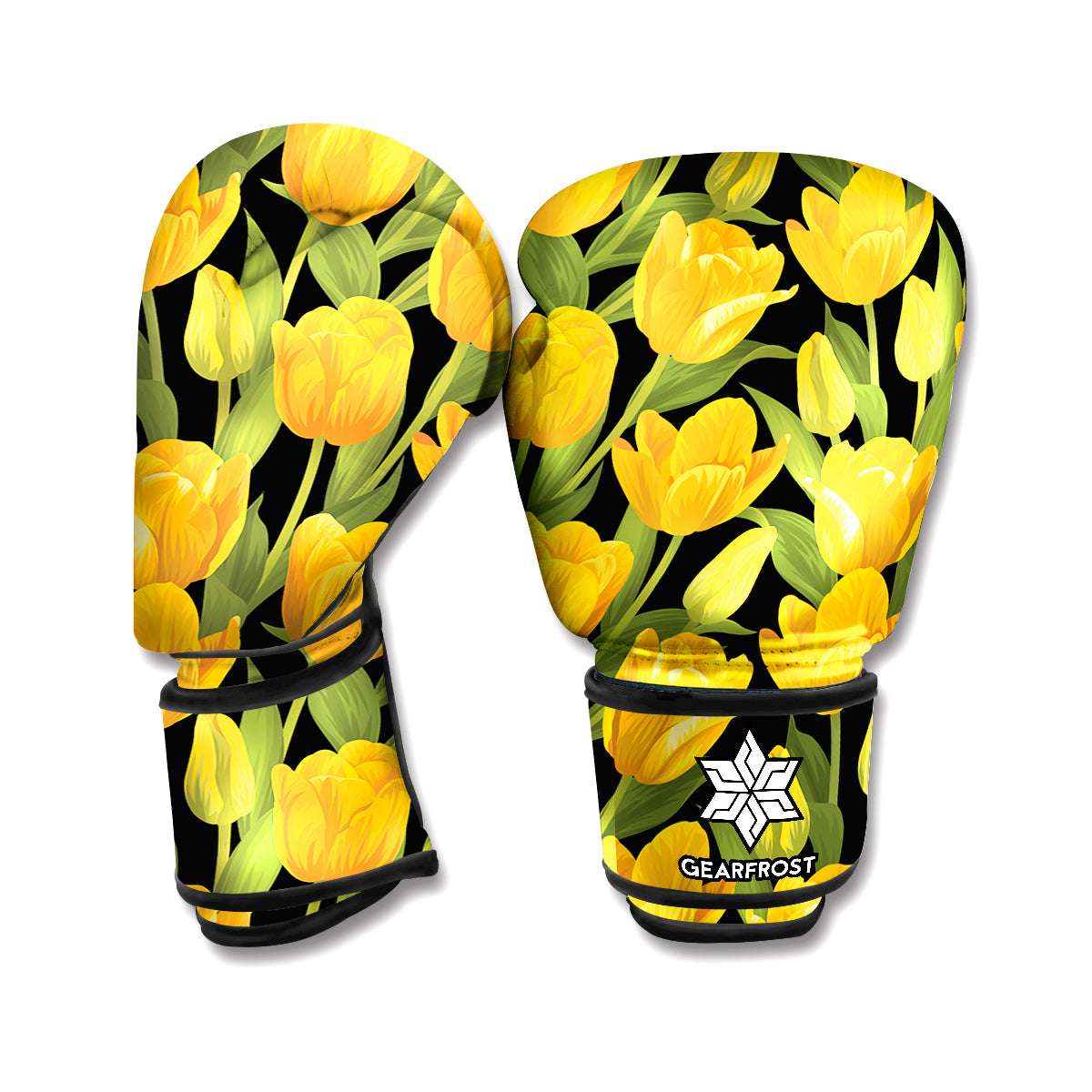 Yellow Tulip Pattern Print Boxing Gloves