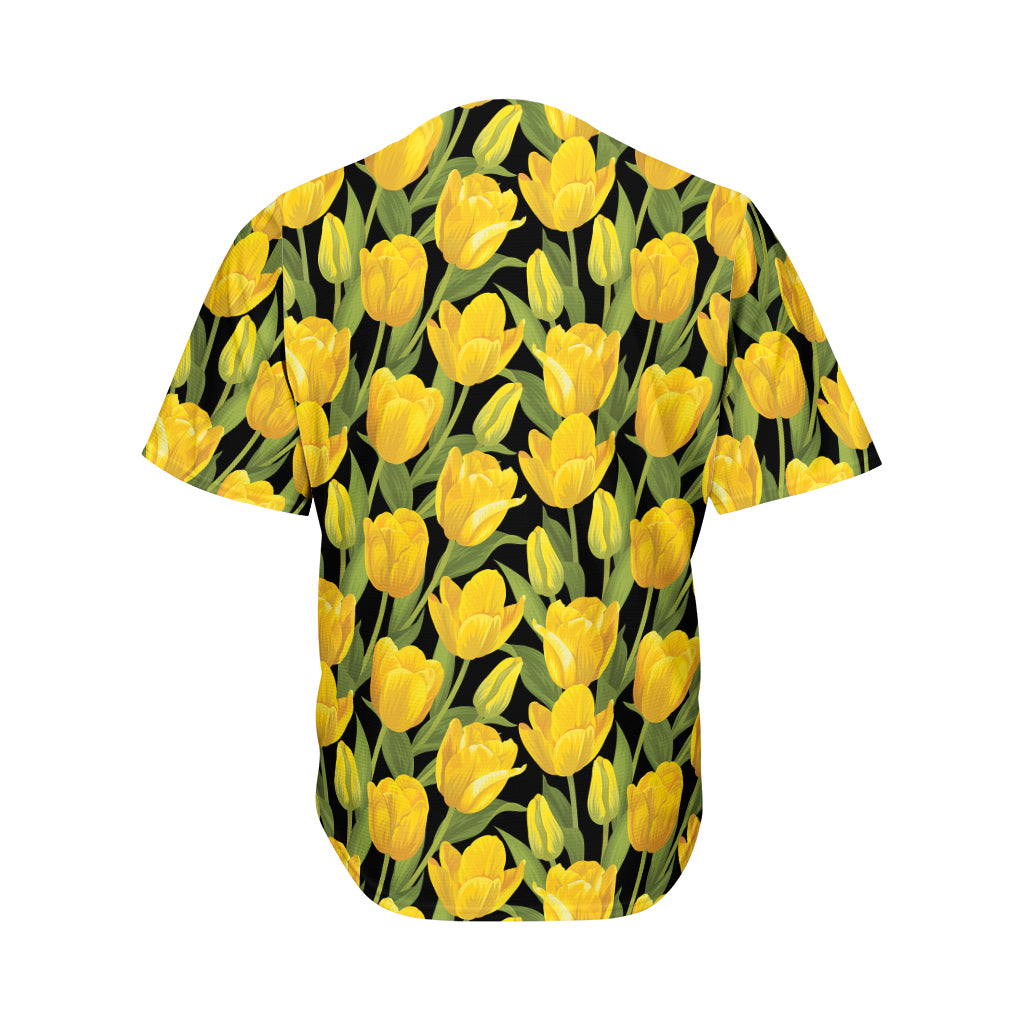 Yellow Tulip Pattern Print Men's Baseball Jersey