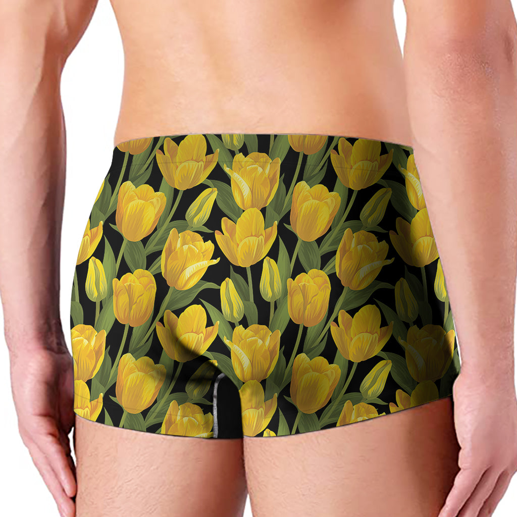 Yellow Tulip Pattern Print Men's Boxer Briefs