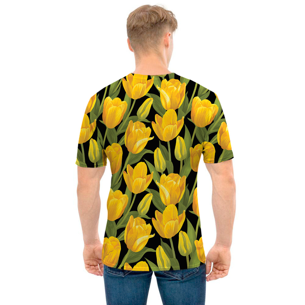 Yellow Tulip Pattern Print Men's T-Shirt