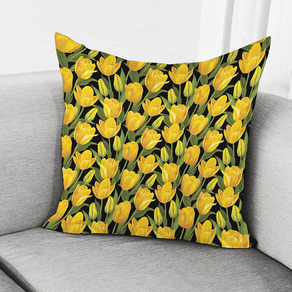 Yellow Tulip Pattern Print Pillow Cover