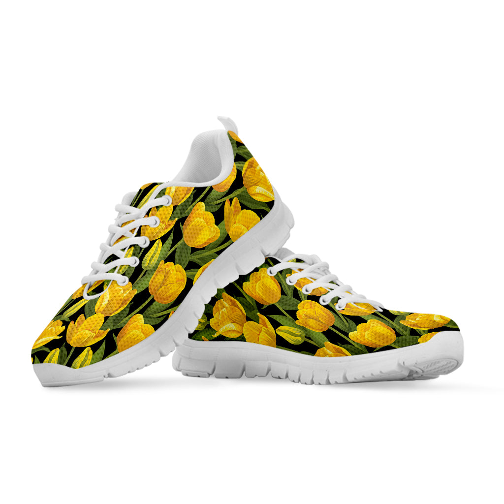 Yellow Tulip Pattern Print White Sneakers
