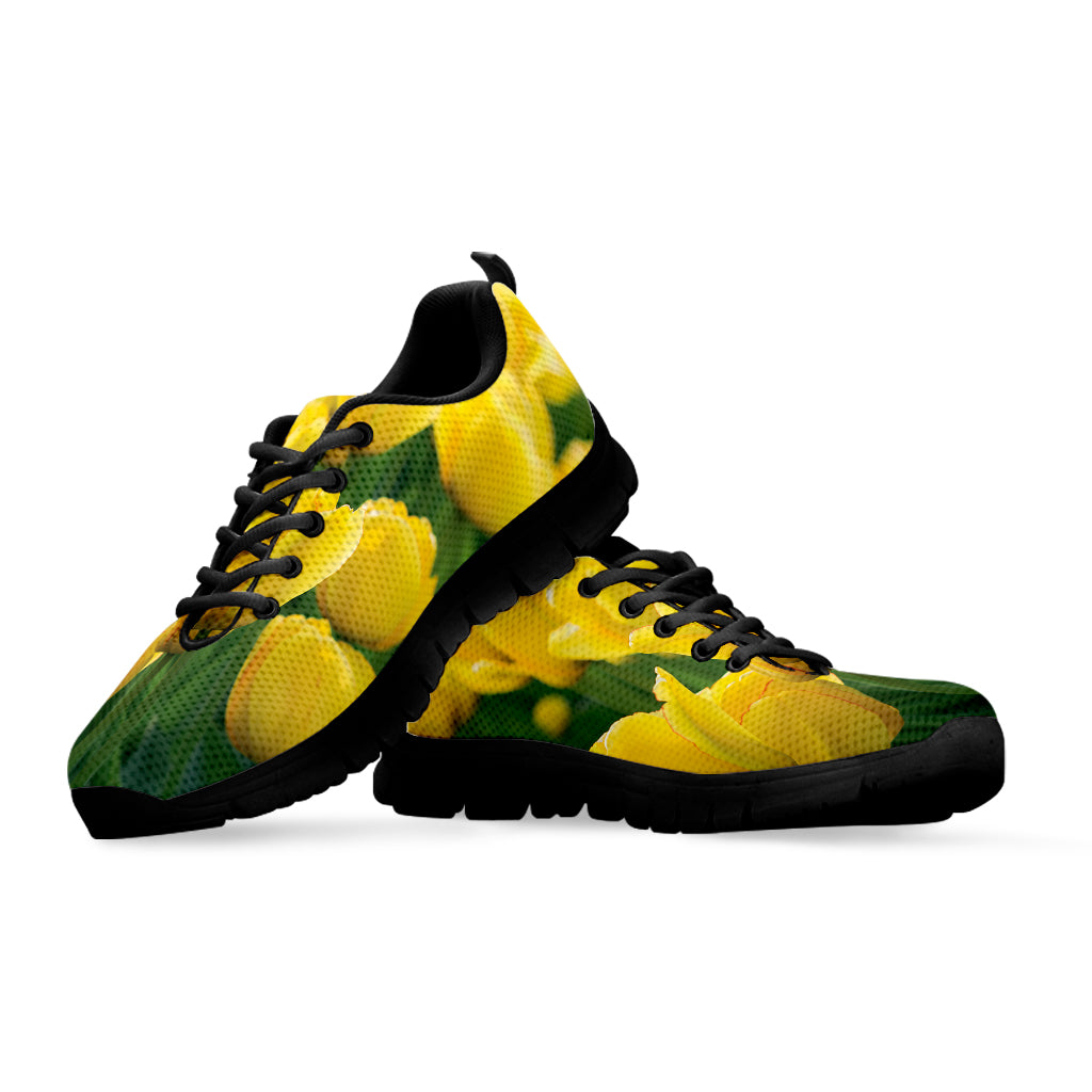 Yellow Tulip Print Black Sneakers