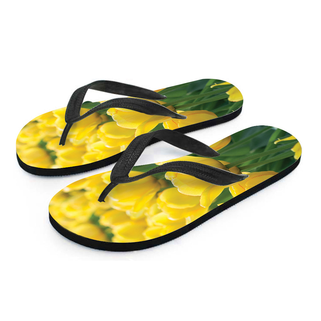 Yellow Tulip Print Flip Flops