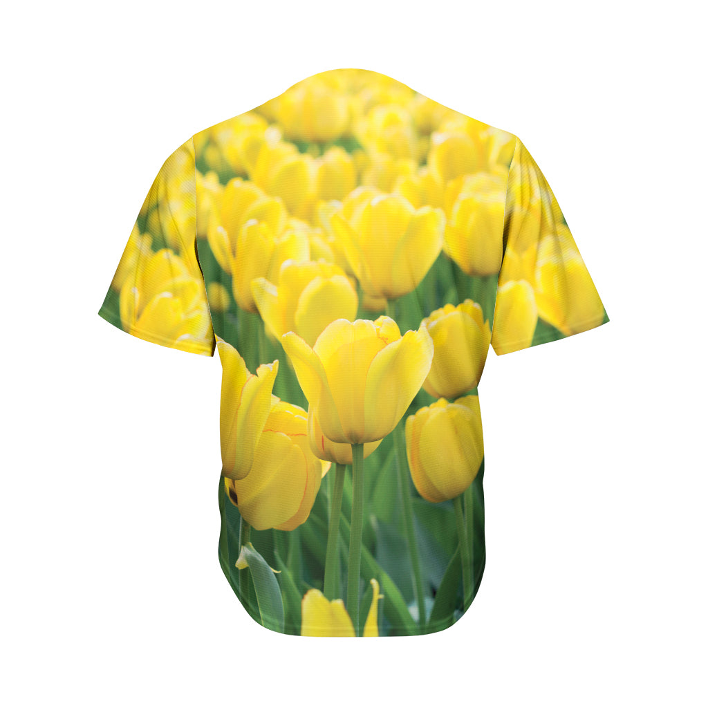 Yellow Tulip Print Men's Baseball Jersey
