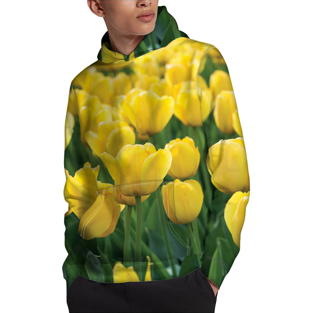 Yellow Tulip Print Pullover Hoodie