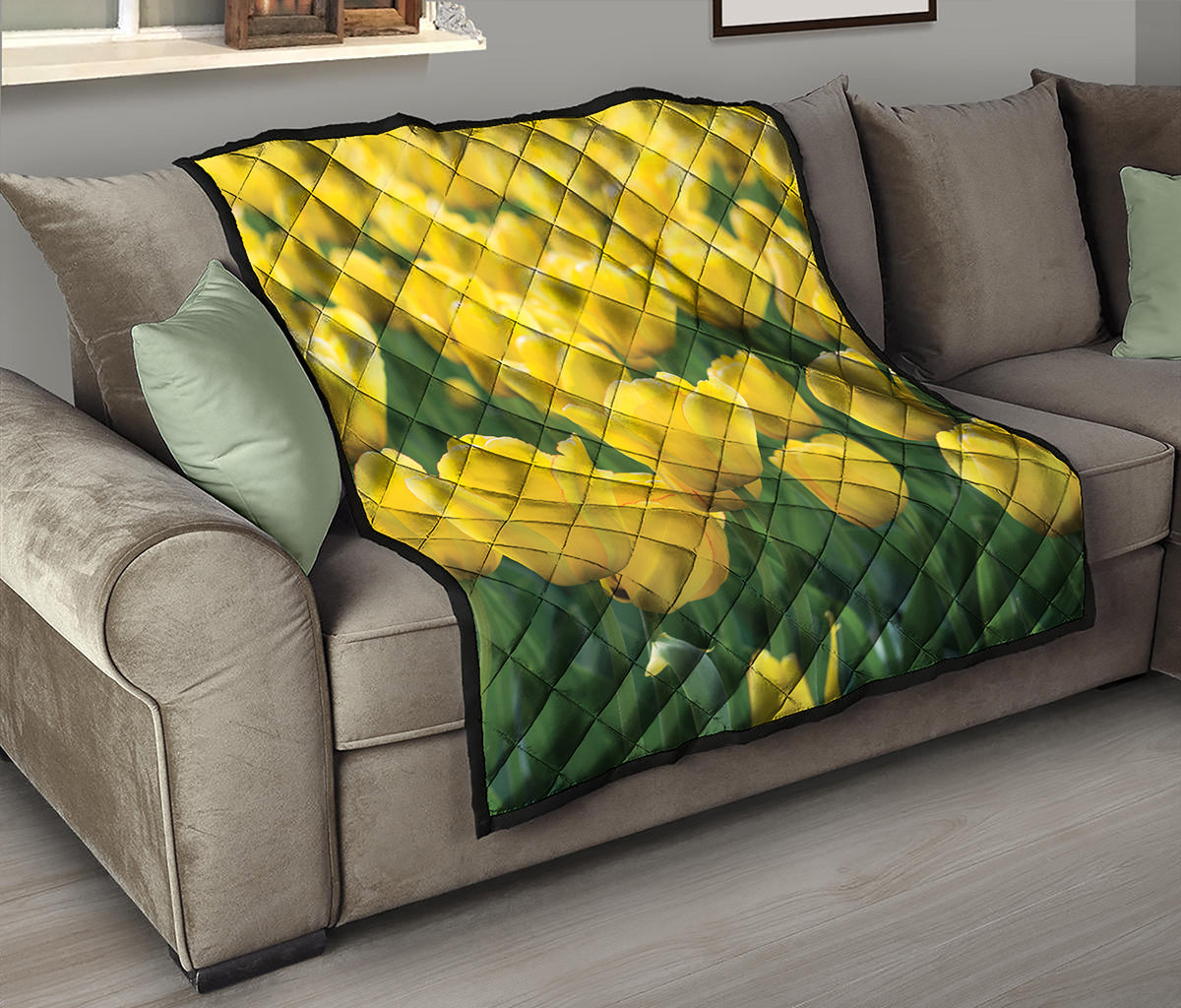 Yellow Tulip Print Quilt