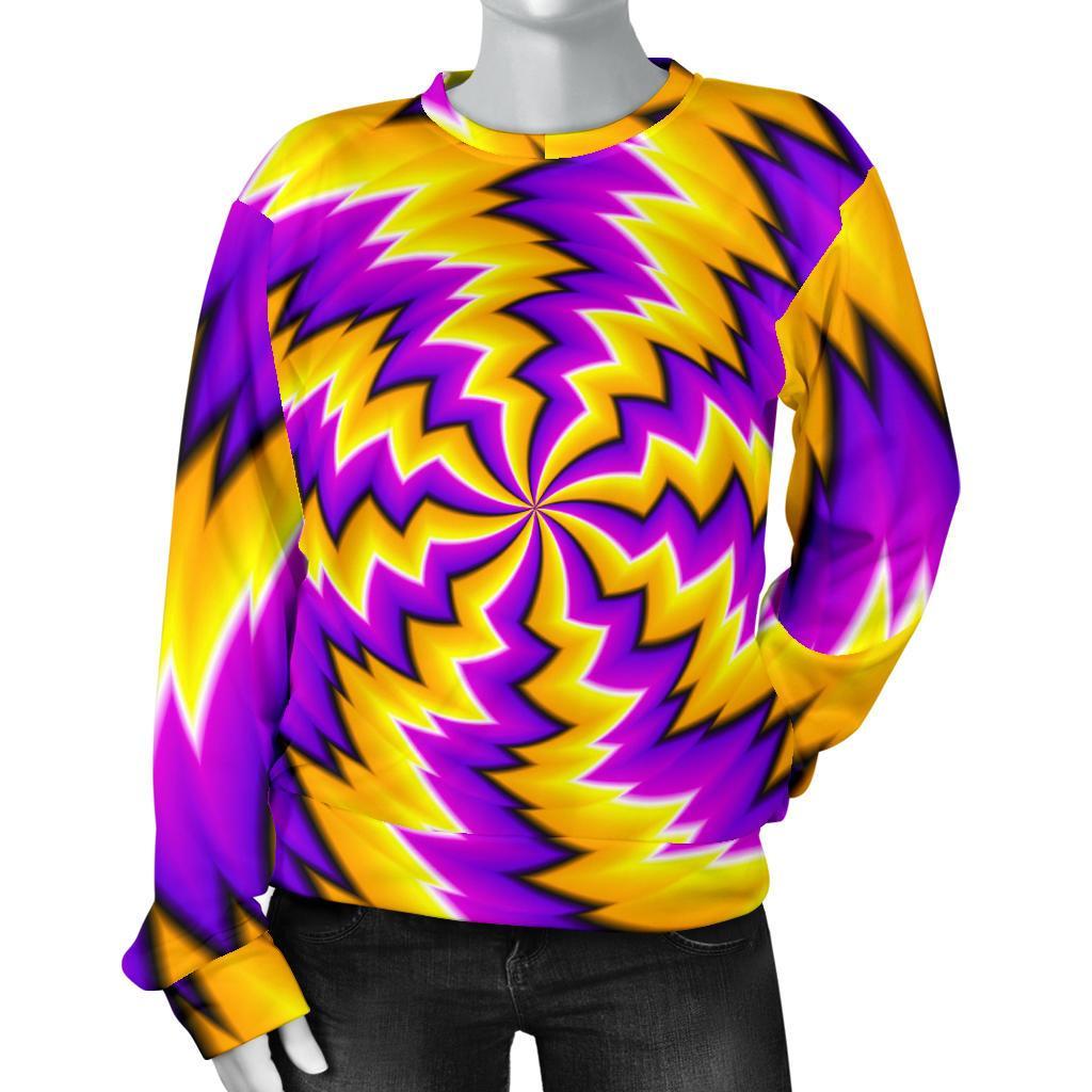 Yellow Vortex Moving Optical Illusion Women's Crewneck Sweatshirt GearFrost