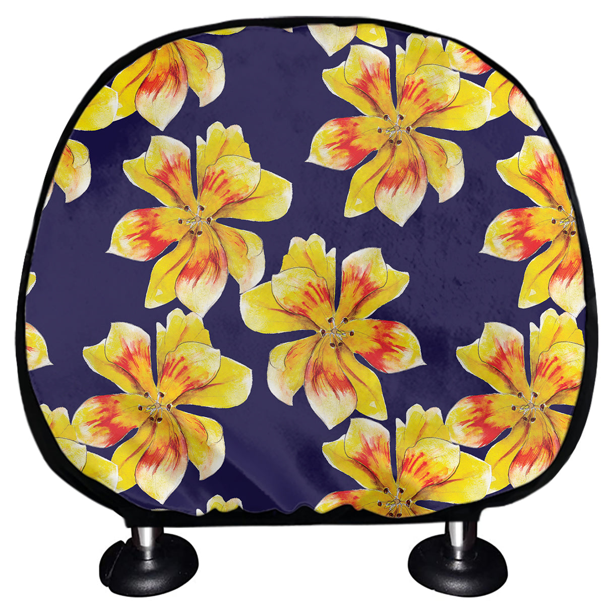 Yellow Watercolor Lily Pattern Print Car Headrest Covers