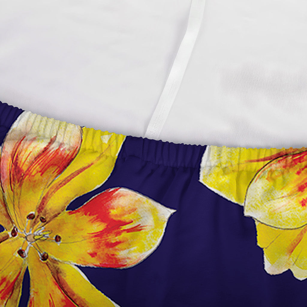 Yellow Watercolor Lily Pattern Print Sofa Cover