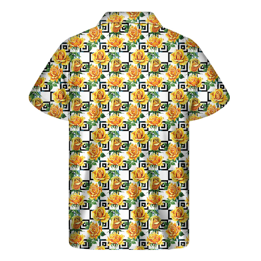 Yellow Watercolor Rose Print Men's Short Sleeve Shirt