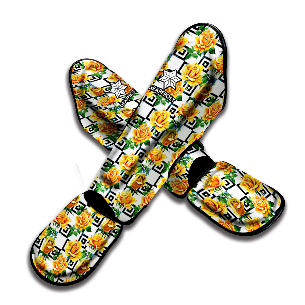 Yellow Watercolor Rose Print Muay Thai Shin Guard