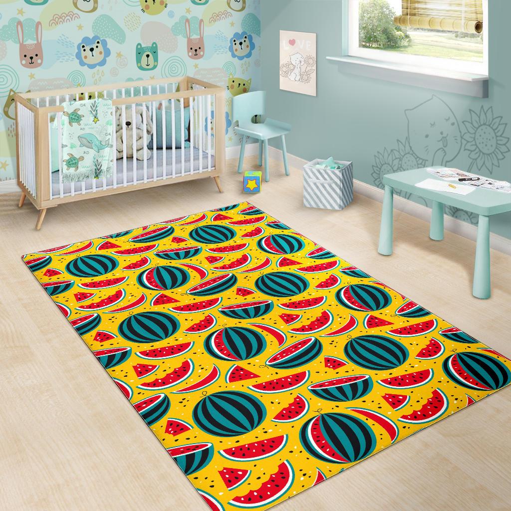 Yellow Watermelon Pieces Pattern Print Area Rug GearFrost
