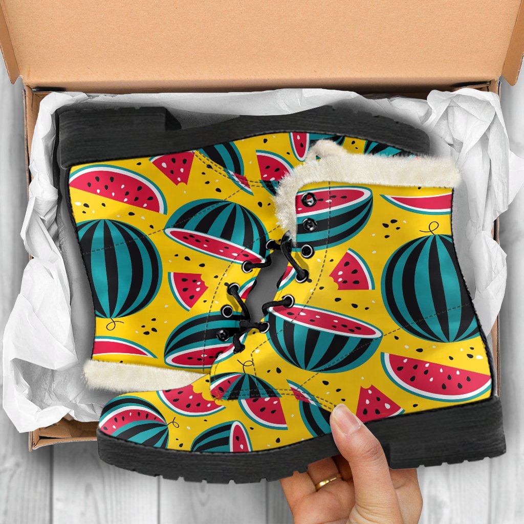 Yellow Watermelon Pieces Pattern Print Comfy Boots GearFrost