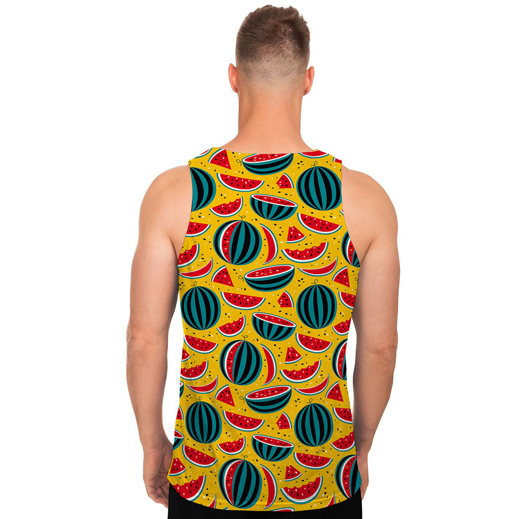 Yellow Watermelon Pieces Pattern Print Men's Tank Top