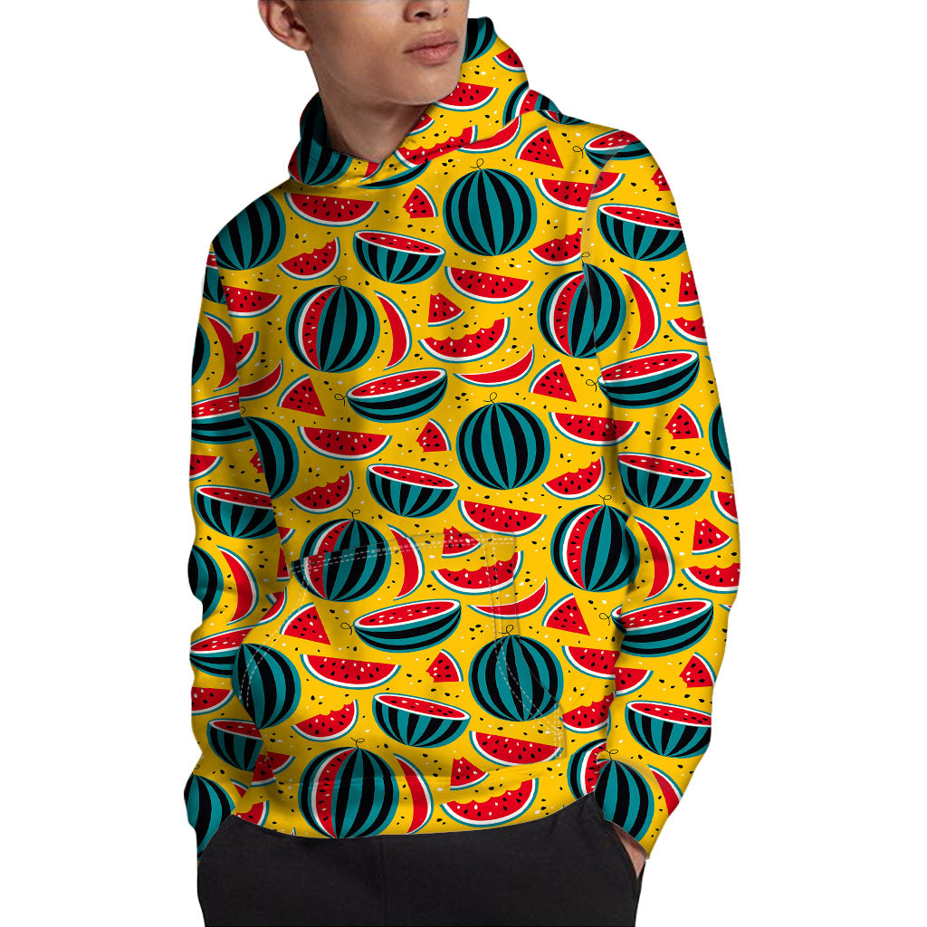 Yellow Watermelon Pieces Pattern Print Pullover Hoodie