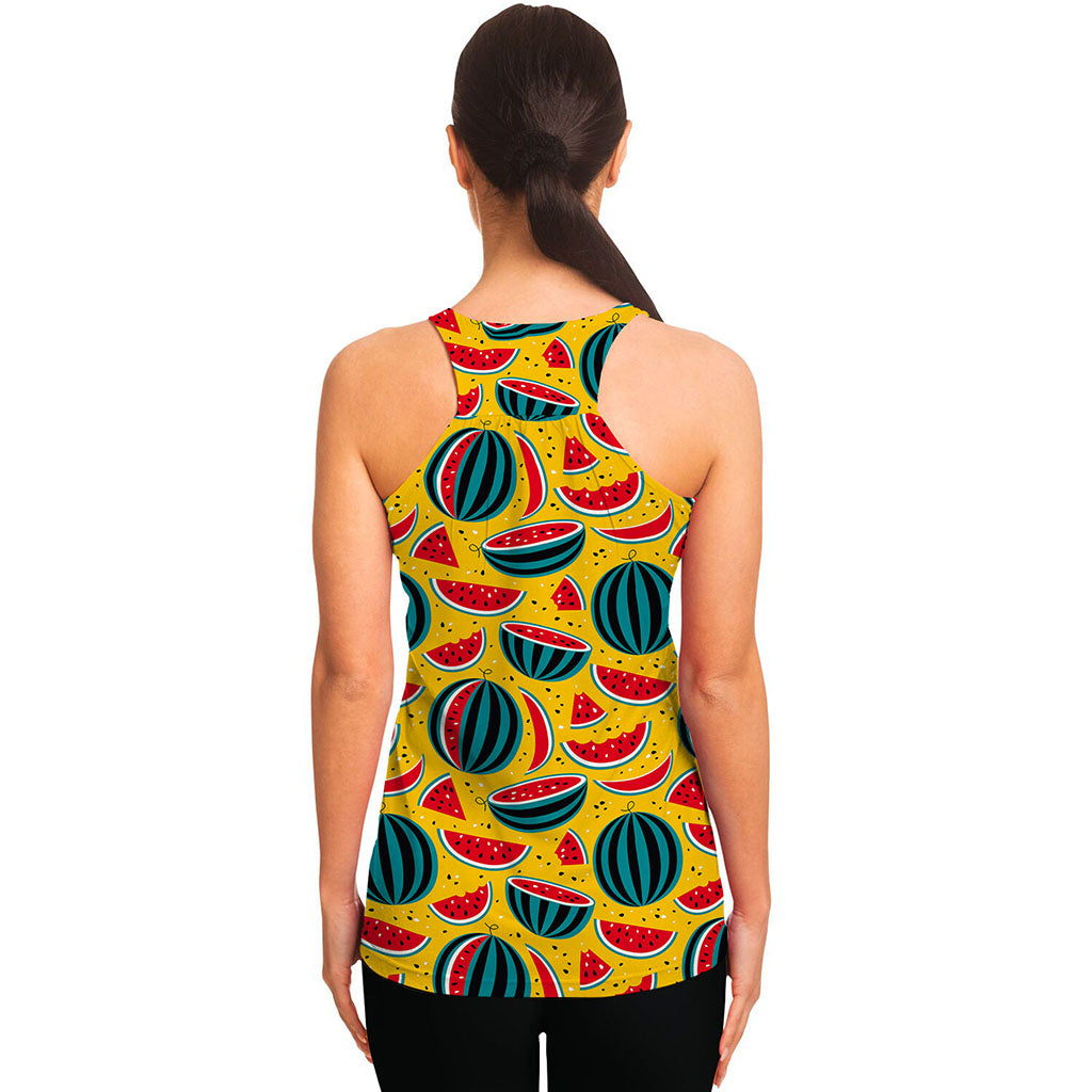 Yellow Watermelon Pieces Pattern Print Women's Racerback Tank Top
