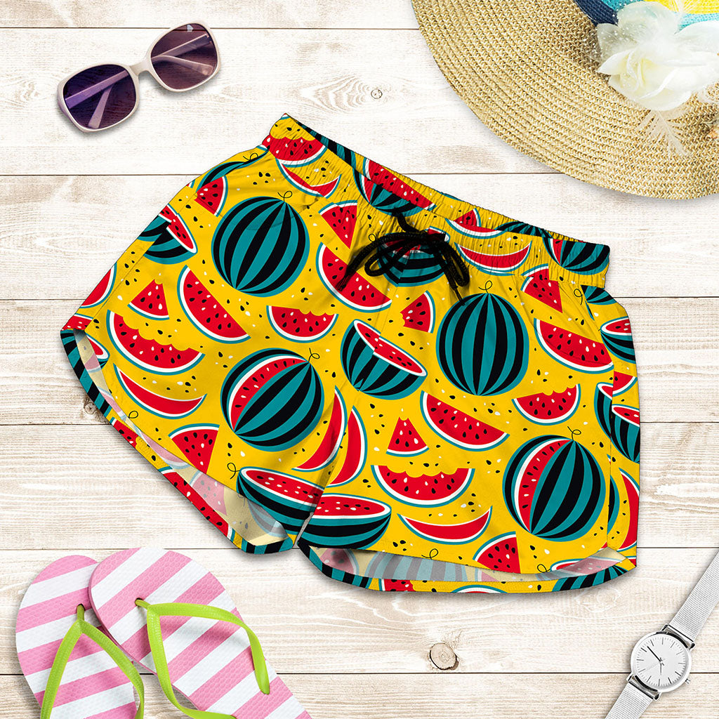 Yellow Watermelon Pieces Pattern Print Women's Shorts
