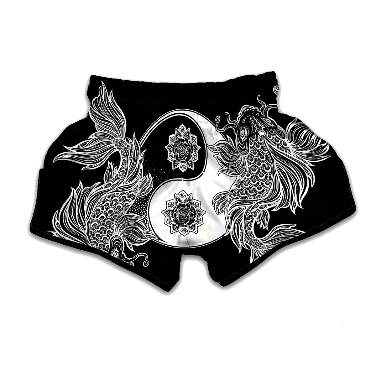 Yin And Yang Koi Carp Fish Print Muay Thai Boxing Shorts