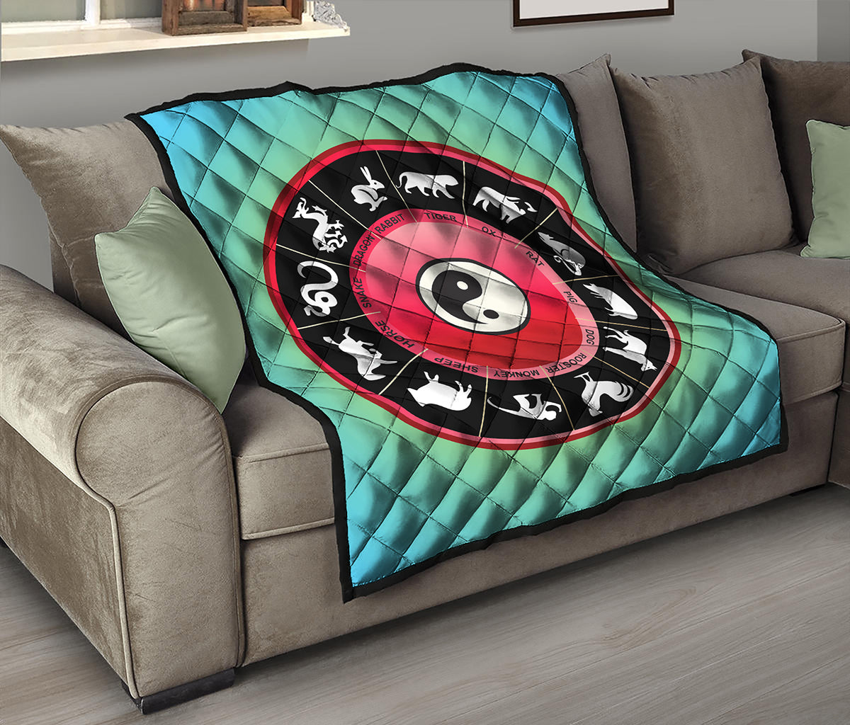 Yin Yang Chinese Zodiac Signs Print Quilt