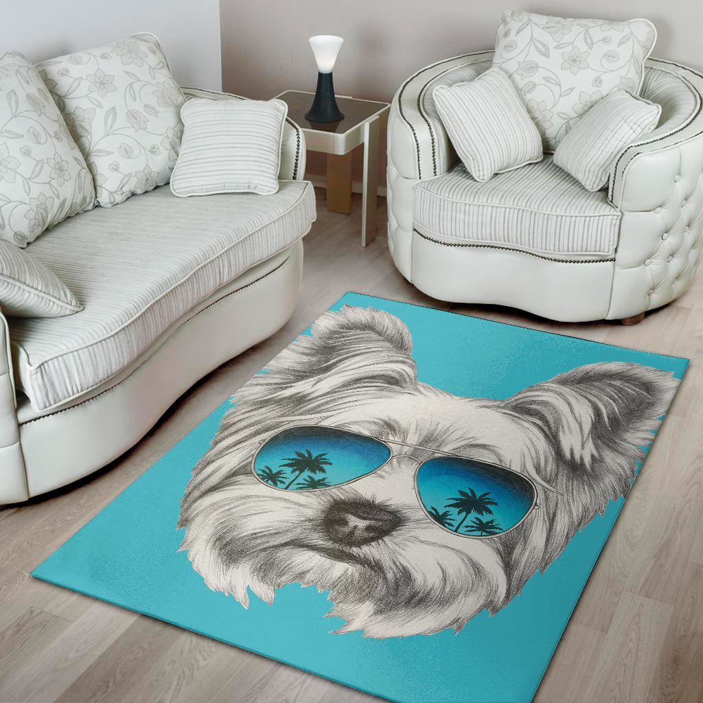 Yorkshire Terrier With Sunglasses Print Area Rug