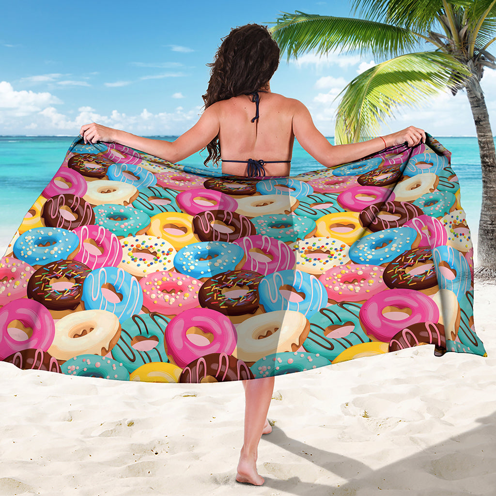 Yummy Donut Pattern Print Beach Sarong Wrap