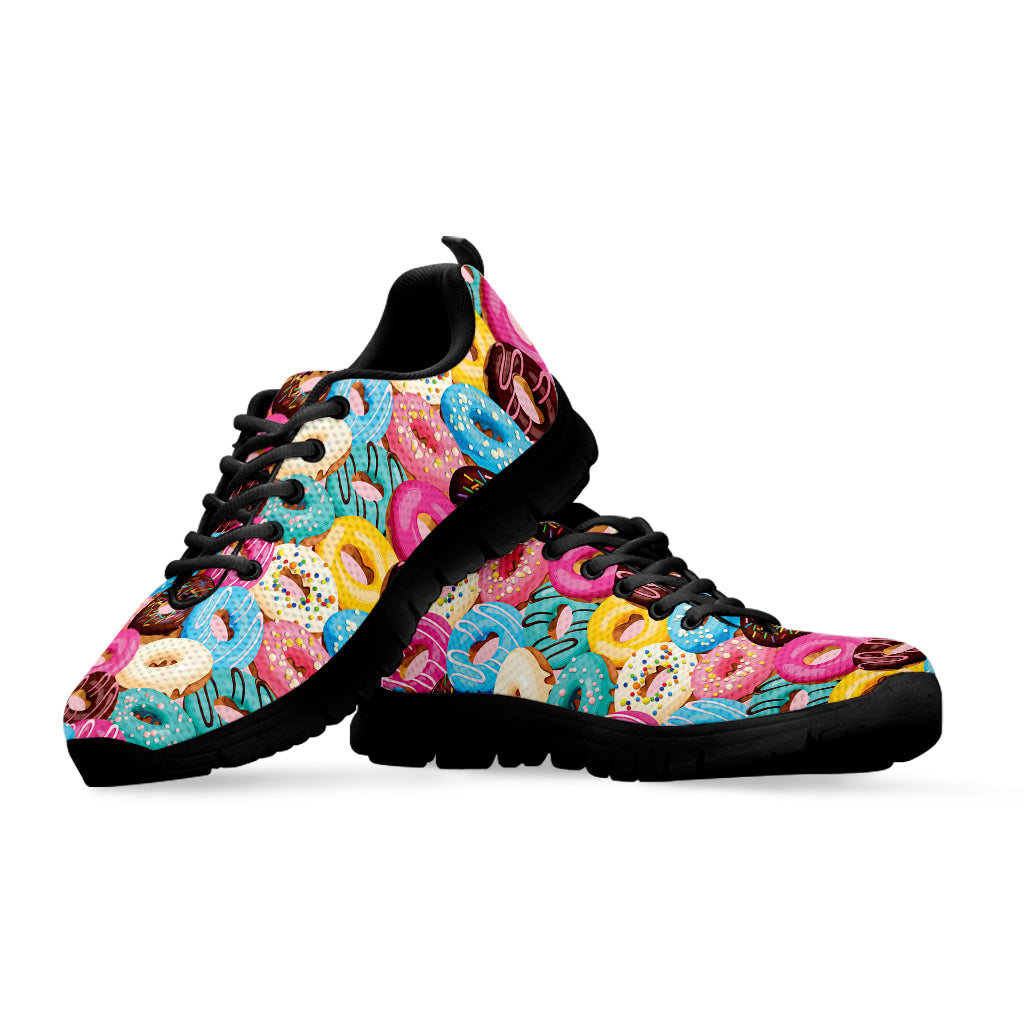 Yummy Donut Pattern Print Black Sneakers