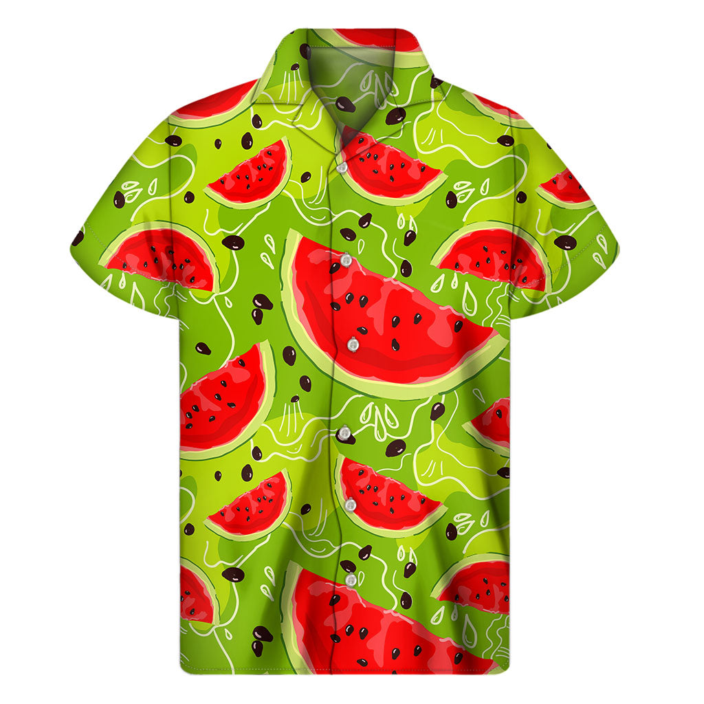 Yummy Watermelon Pieces Pattern Print Men's Short Sleeve Shirt