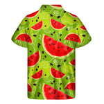 Yummy Watermelon Pieces Pattern Print Men's Short Sleeve Shirt