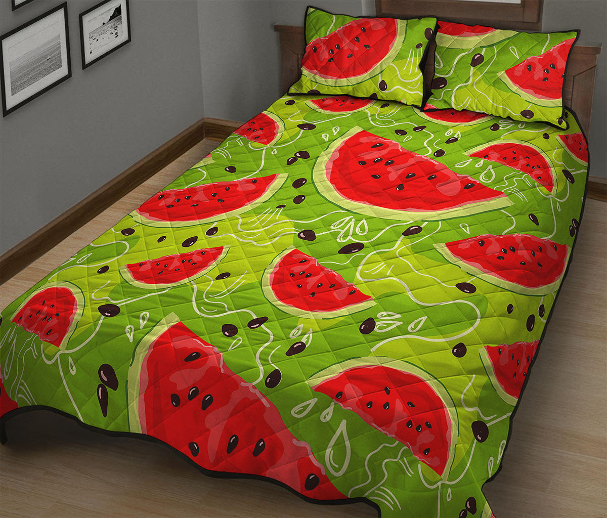 Yummy Watermelon Pieces Pattern Print Quilt Bed Set