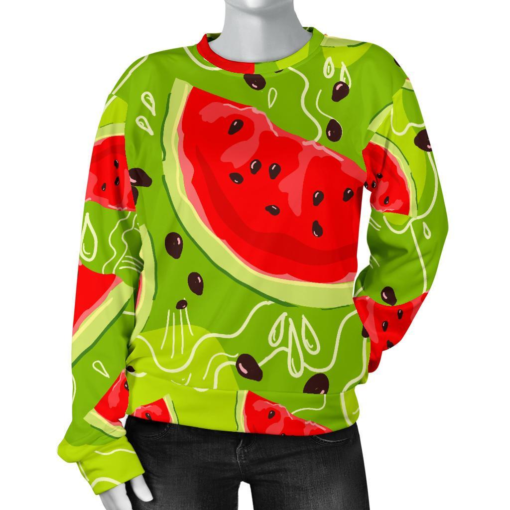 Yummy Watermelon Pieces Pattern Print Women's Crewneck Sweatshirt GearFrost