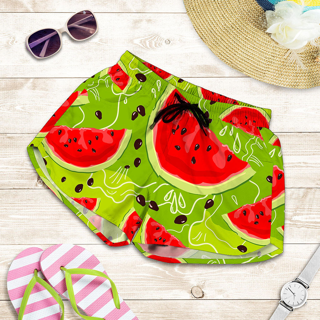 Yummy Watermelon Pieces Pattern Print Women's Shorts
