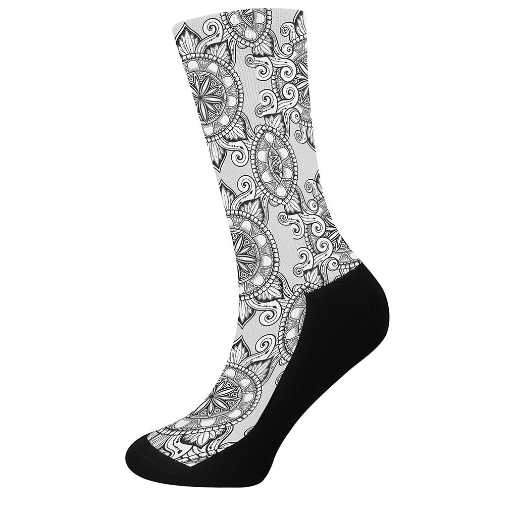 Zentangle Floral Pattern Print Crew Socks