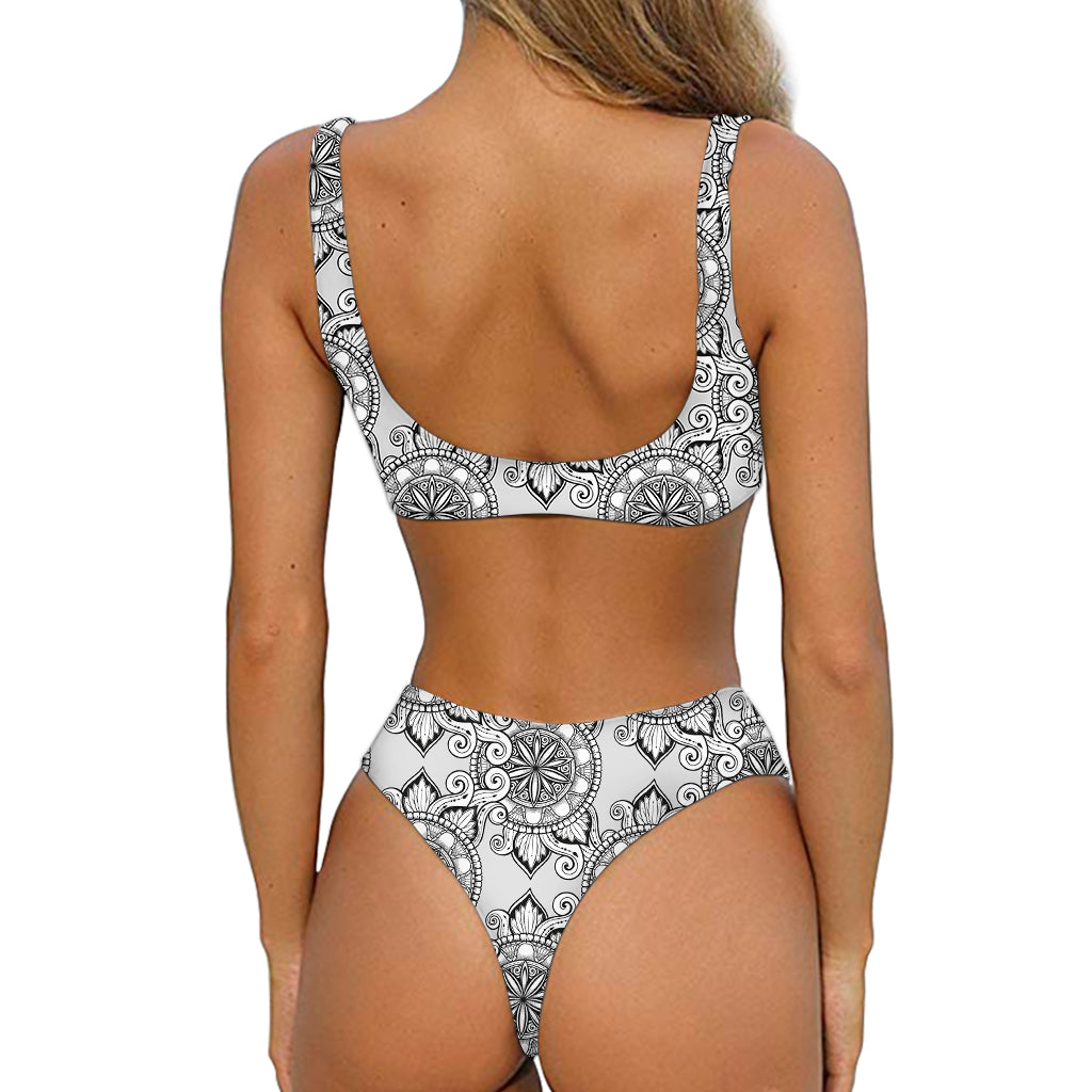 Zentangle Floral Pattern Print Front Bow Tie Bikini