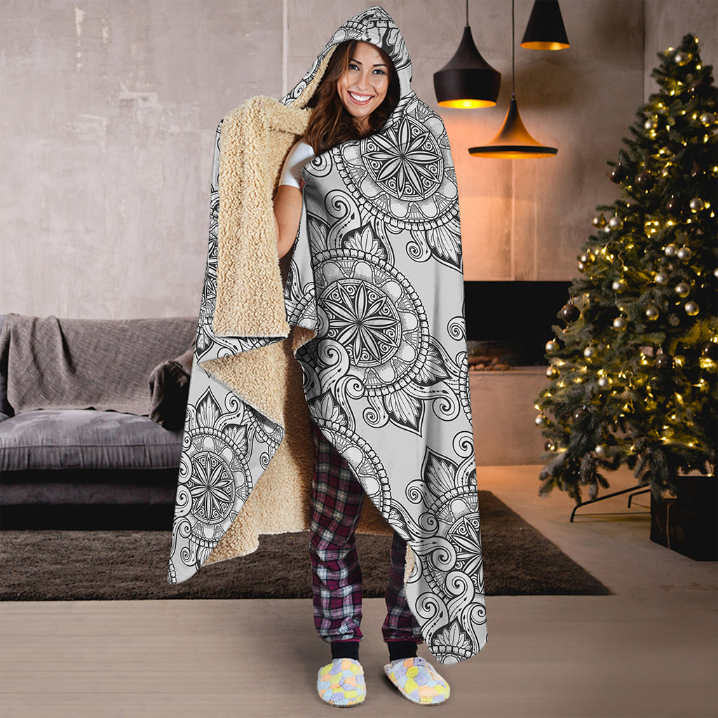 Zentangle Floral Pattern Print Hooded Blanket