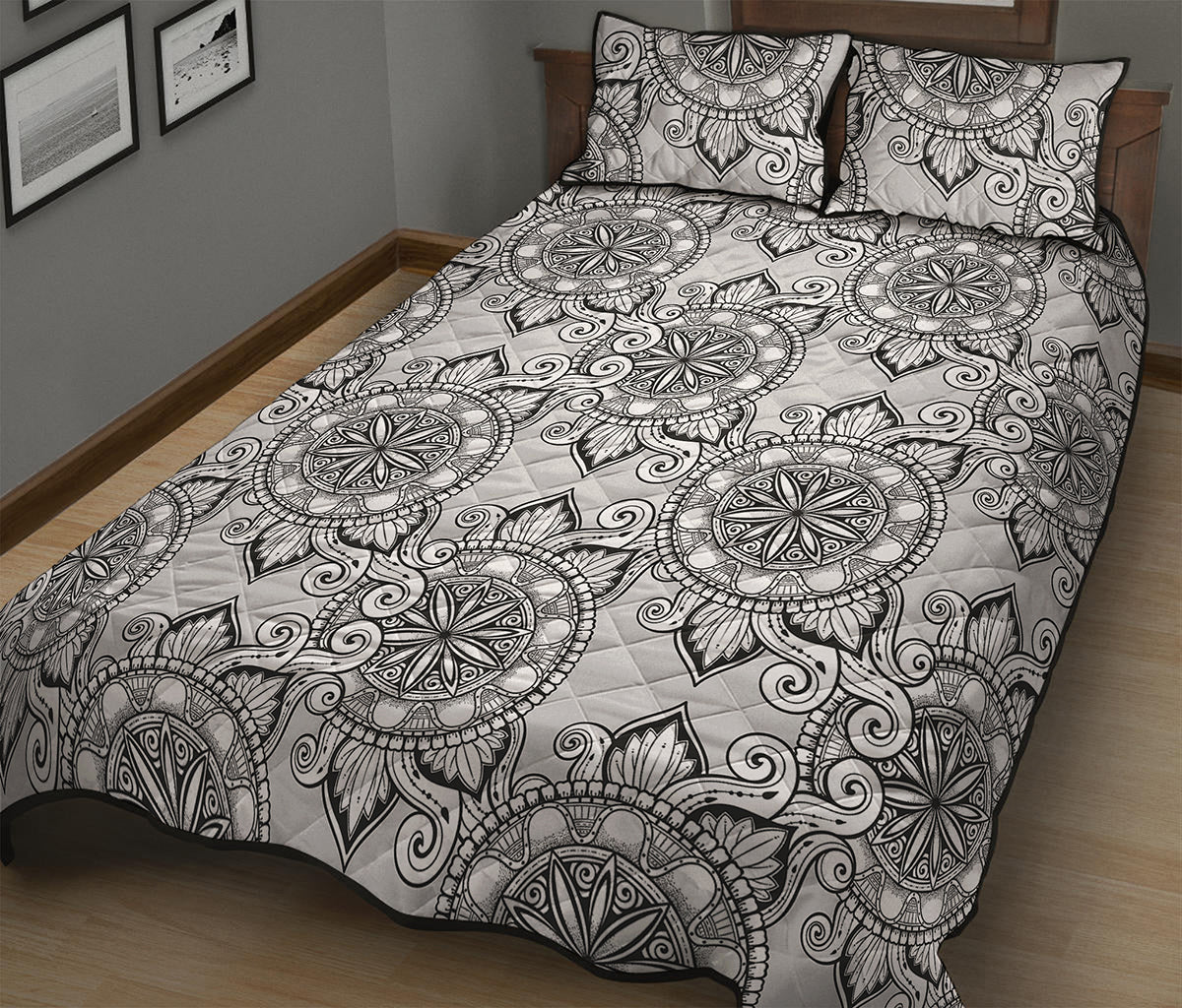Zentangle Floral Pattern Print Quilt Bed Set
