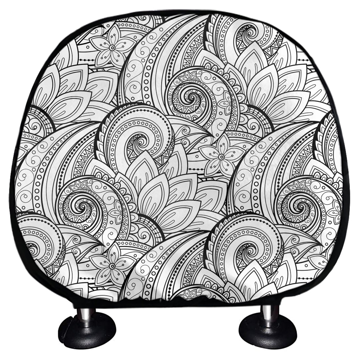Zentangle Flower Pattern Print Car Headrest Covers