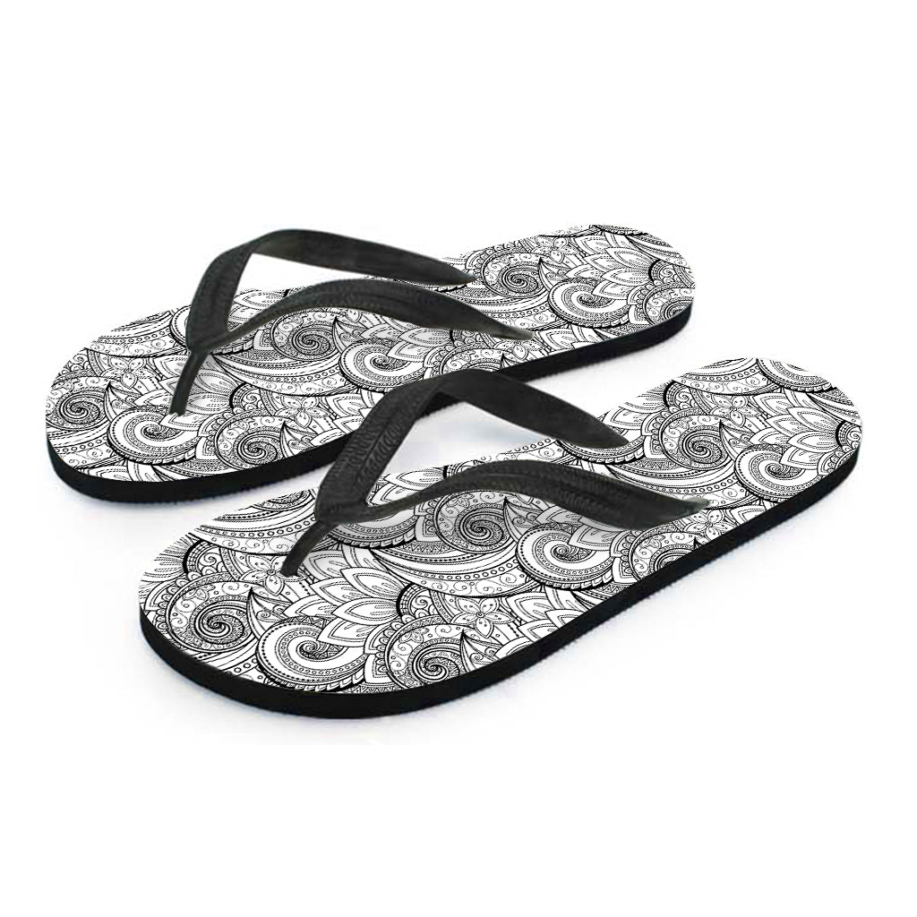 Zentangle Flower Pattern Print Flip Flops