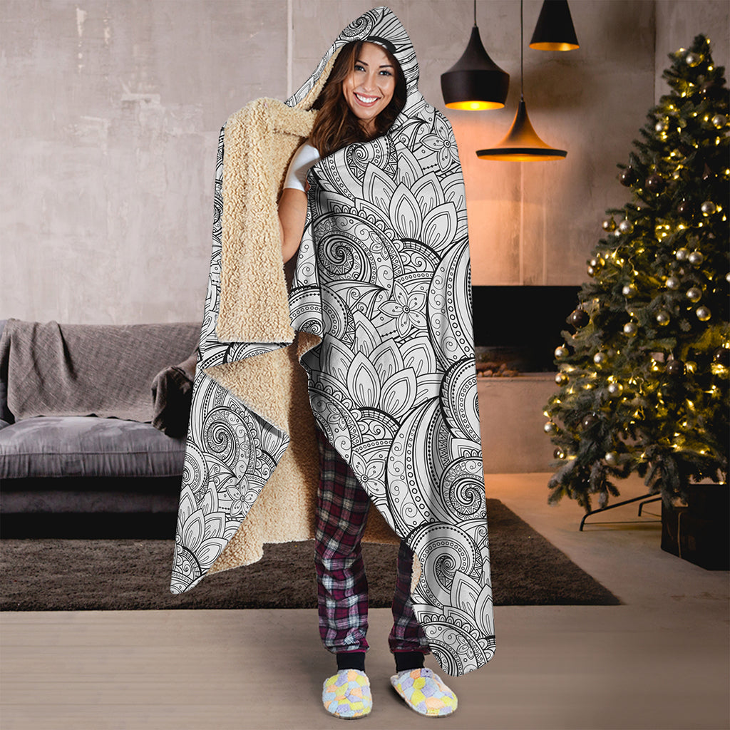 Zentangle Flower Pattern Print Hooded Blanket