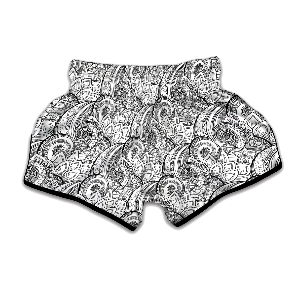 Zentangle Flower Pattern Print Muay Thai Boxing Shorts