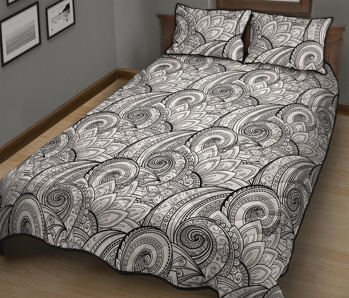 Zentangle Flower Pattern Print Quilt Bed Set