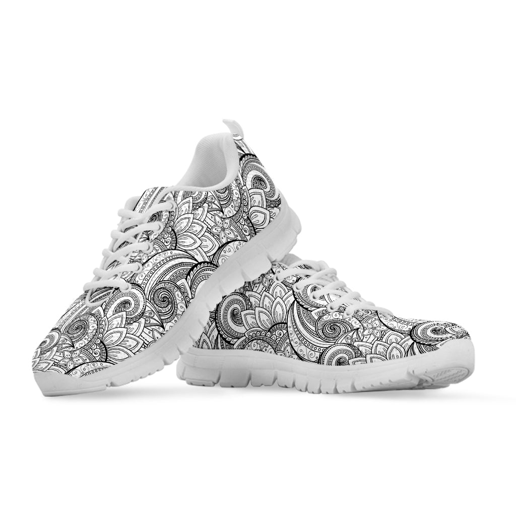 Zentangle Flower Pattern Print White Sneakers